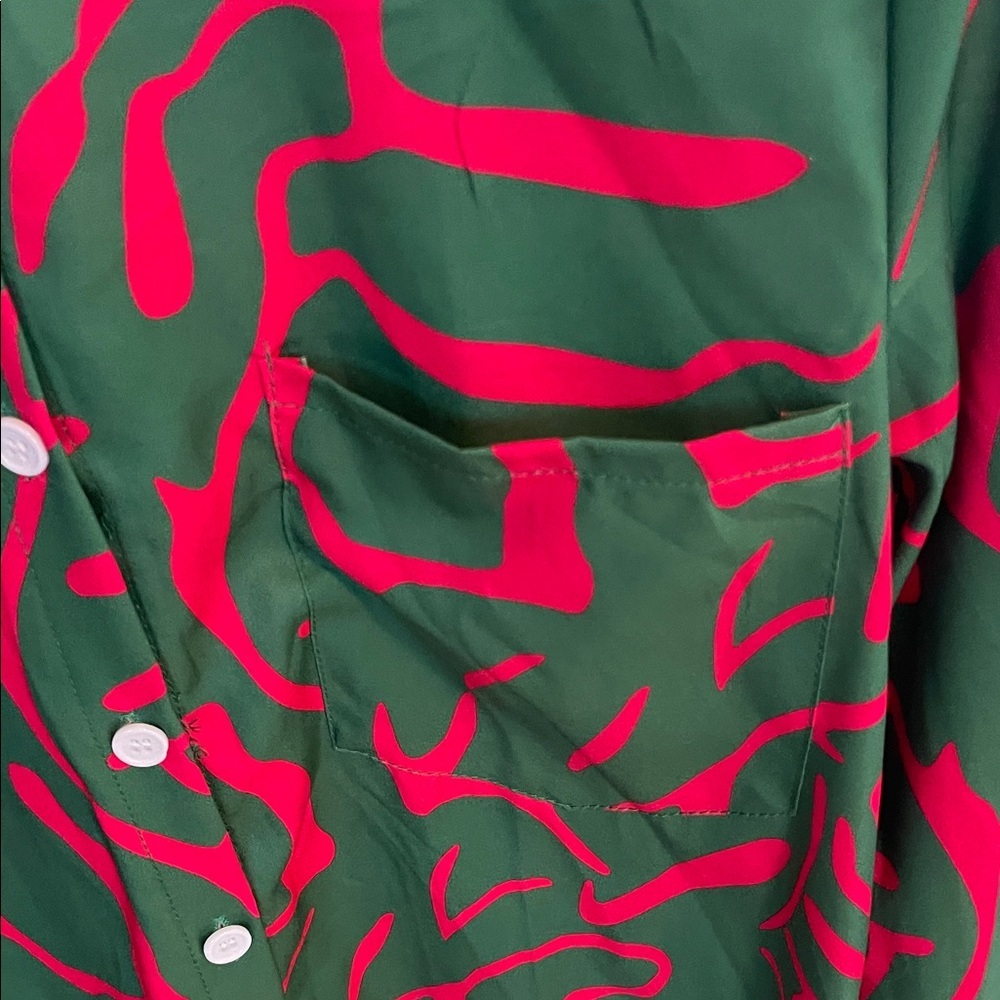Green and Red Button-Up Shirt - Picture 3 of 7